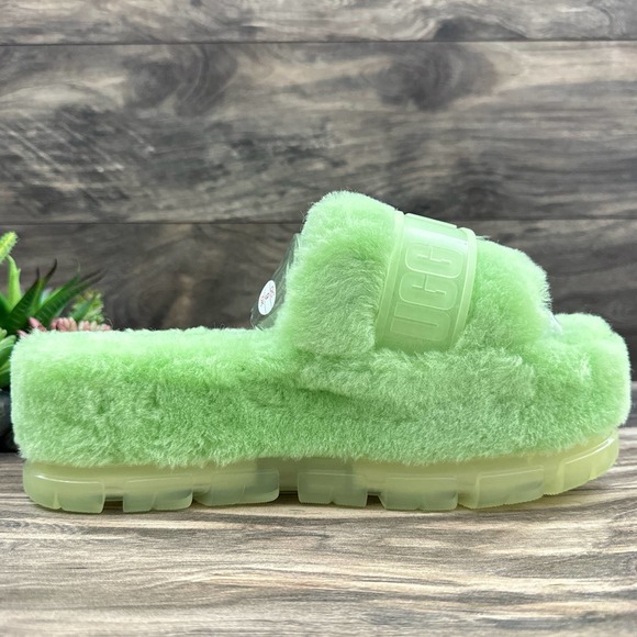 ❌SOLD❌NIB UGG Fluffita 9 40 Parakeet Green Clear Slide Slipper Platform Sandals - Picture 5 of 12